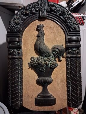 Source Unknown Bronze and Tan Rooster Wall Plaque